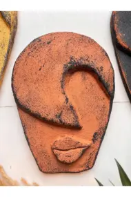 Soyut Tasarım El Yapımı Duvar Dekoru Renkli Taş Maske BÜYÜK 3'lü Set, Dekor Mask, 3D Duvar Heykeli - Görsel 4