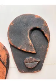 Soyut Tasarım El Yapımı Duvar Dekoru Renkli Taş Maske BÜYÜK 3'lü Set, Dekor Mask, 3D Duvar Heykeli - Görsel 5