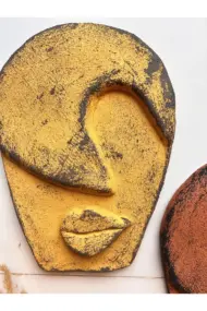 Soyut Tasarım El Yapımı Duvar Dekoru Renkli Taş Maske BÜYÜK 3'lü Set, Dekor Mask, 3D Duvar Heykeli - Görsel 6