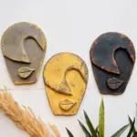 Soyut Tasarım El Yapımı Duvar Dekoru Renkli Taş Maske BÜYÜK 3'lü Set, Dekor Mask, 3D Duvar Heykeli