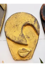 Soyut Tasarım El Yapımı Duvar Dekoru Renkli Taş Maske BÜYÜK 3'lü Set, Dekor Mask, 3D Duvar Heykeli - Görsel 6