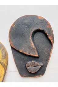 Soyut Tasarım El Yapımı Duvar Dekoru Renkli Taş Maske BÜYÜK 3'lü Set, Dekor Mask, 3D Duvar Heykeli - Görsel 7