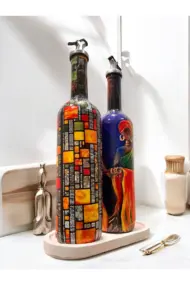 Afro Kadın ve Mozaik Desenli Özel Tasarım Yağdanlık-Sirkelik Sosluk Seti- Ev ve Mutfak Dekor - Görsel 2