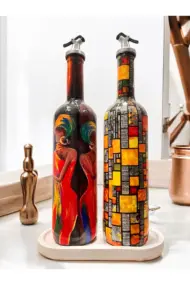 Afro Kadın ve Mozaik Desenli Özel Tasarım Yağdanlık-Sirkelik Sosluk Seti- Ev ve Mutfak Dekor - Görsel 6