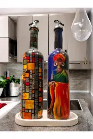 Afro Kadın ve Mozaik Desenli Özel Tasarım Yağdanlık-Sirkelik Sosluk Seti- Ev ve Mutfak Dekor - Görsel 7