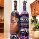 Afrikalı Kadın ve Geometrik Desenli Özel Tasarım Yağdanlık-Sirkelik Sosluk Seti- Ev ve Mutfak Dekor