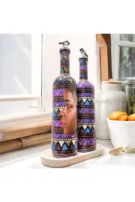 Afrikalı Kadın ve Geometrik Desenli Özel Tasarım Yağdanlık-Sirkelik Sosluk Seti- Ev ve Mutfak Dekor - Görsel 3