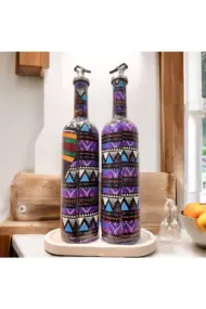 Afrikalı Kadın ve Geometrik Desenli Özel Tasarım Yağdanlık-Sirkelik Sosluk Seti- Ev ve Mutfak Dekor - Görsel 5