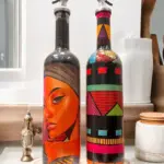 Kadın Portresi ve Geometrik Desenli Özel Tasarım Yağdanlık-Sirkelik Sosluk Seti- Ev ve Mutfak Dekor