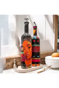 Kadın Portresi ve Geometrik Desenli Özel Tasarım Yağdanlık-Sirkelik Sosluk Seti- Ev ve Mutfak Dekor - Görsel 2