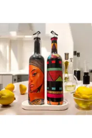 Kadın Portresi ve Geometrik Desenli Özel Tasarım Yağdanlık-Sirkelik Sosluk Seti- Ev ve Mutfak Dekor - Görsel 4