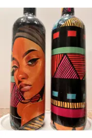 Kadın Portresi ve Geometrik Desenli Özel Tasarım Yağdanlık-Sirkelik Sosluk Seti- Ev ve Mutfak Dekor - Görsel 5