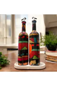 Kadın Portresi ve Geometrik Desenli Özel Tasarım Yağdanlık-Sirkelik Sosluk Seti- Ev ve Mutfak Dekor - Görsel 6