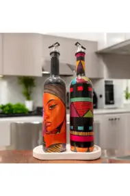 Kadın Portresi ve Geometrik Desenli Özel Tasarım Yağdanlık-Sirkelik Sosluk Seti- Ev ve Mutfak Dekor - Görsel 7