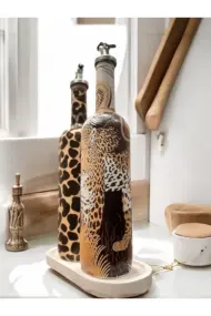 Leopar Desenli Zeytinyağı Sıvıyağ Şişesi Yağdanlık Yağlık, Sirkelik, Sosluk 2'li Set, Ev dekoru - Görsel 2