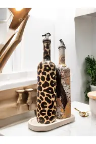 Leopar Desenli Zeytinyağı Sıvıyağ Şişesi Yağdanlık Yağlık, Sirkelik, Sosluk 2'li Set, Ev dekoru - Görsel 3
