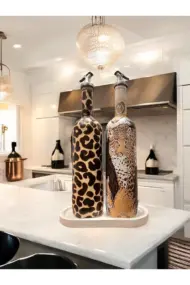 Leopar Desenli Zeytinyağı Sıvıyağ Şişesi Yağdanlık Yağlık, Sirkelik, Sosluk 2'li Set, Ev dekoru - Görsel 6