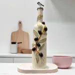 El yapımı Kabartma Kil Uygulamalı Vintage Altın Yaldız Cam Şişe Sirkelik-Yağdanlık, Mutfak dekor