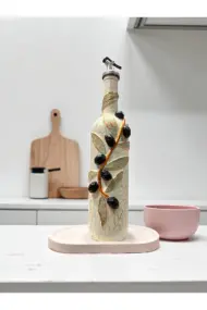 El yapımı Kabartma Kil Uygulamalı Vintage Altın Yaldız Cam Şişe Sirkelik-Yağdanlık, Mutfak dekor