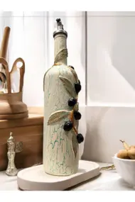 El yapımı Kabartma Kil Uygulamalı Vintage Altın Yaldız Cam Şişe Sirkelik-Yağdanlık, Mutfak dekor - Görsel 4