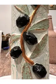 El yapımı Kabartma Kil Uygulamalı Vintage Altın Yaldız Cam Şişe Sirkelik-Yağdanlık, Mutfak dekor - Görsel 5