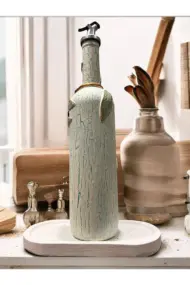 El yapımı Kabartma Kil Uygulamalı Vintage Altın Yaldız Cam Şişe Sirkelik-Yağdanlık, Mutfak dekor - Görsel 7