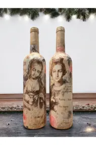 Meryem Ana ve İsa Figürlü El Yapımı Dekoratif Şarap Şişeleri, Ev Dekoru, Ev Aksesuarları, Noel ve y