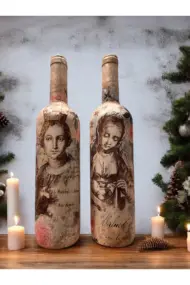 Meryem Ana ve İsa Figürlü El Yapımı Dekoratif Şarap Şişeleri, Ev Dekoru, Ev Aksesuarları, Noel ve y - Görsel 2