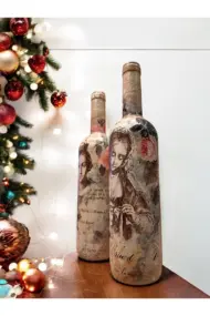 Meryem Ana ve İsa Figürlü El Yapımı Dekoratif Şarap Şişeleri, Ev Dekoru, Ev Aksesuarları, Noel ve y - Görsel 3