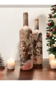 Meryem Ana ve İsa Figürlü El Yapımı Dekoratif Şarap Şişeleri, Ev Dekoru, Ev Aksesuarları, Noel ve y - Görsel 4