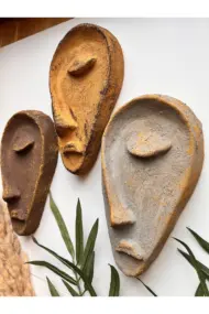 Özel Tasarım El Yapımı Dokulu Heykel Soyut Yarım Yüz Maske Set, Duvar Dekor, Yılbaşı, Noel Hediyesi - Görsel 3
