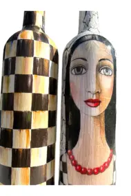 750 ml El Yapımı Siyah Beyaz kadın ve Dama Desenli 2’li Dekoratif Cam Yağdanlık Seti – Sunum Standlı - Görsel 5