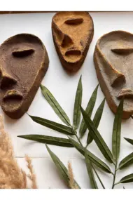 Özel Tasarım El Yapımı Dokulu Heykel Soyut Yarım Yüz Maske Set, Duvar Dekor, Yılbaşı, Noel Hediyesi - Görsel 4