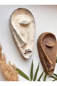 Özel Tasarım El Yapımı Heykel Soyut Yarım Yüz Maske 2'li Set, Duvar Dekor, Modern Ev ve Ofis Dekoru - Görsel 3