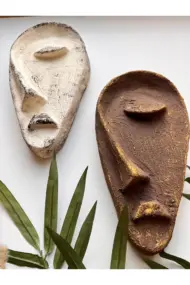 Özel Tasarım El Yapımı Heykel Soyut Yarım Yüz Maske 2'li Set, Duvar Dekor, Modern Ev ve Ofis Dekoru - Görsel 4