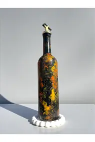 El Yapımı Mona Lisa Desenli 750ml Cam Yağdanlık, Sosluk, Sunumluk, Mutfak Dekorasyon - Görsel 7