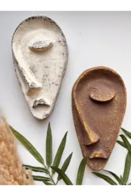 Özel Tasarım El Yapımı Heykel Soyut Yarım Yüz Maske 2'li Set, Duvar Dekor, Modern Ev ve Ofis Dekoru - Görsel 7