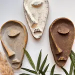 Özel Tasarım El Yapımı Heykel Soyut Yarım Yüz Maske 3'lü Set, Duvar Dekor, Modern Ev ve Ofis Dekoru