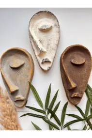 Özel Tasarım El Yapımı Heykel Soyut Yarım Yüz Maske 3'lü Set, Duvar Dekor, Modern Ev ve Ofis Dekoru