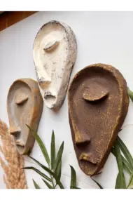 Özel Tasarım El Yapımı Heykel Soyut Yarım Yüz Maske 3'lü Set, Duvar Dekor, Modern Ev ve Ofis Dekoru - Görsel 2