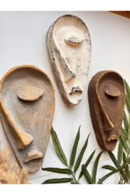 Özel Tasarım El Yapımı Heykel Soyut Yarım Yüz Maske 3'lü Set, Duvar Dekor, Modern Ev ve Ofis Dekoru - Görsel 3