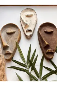 Özel Tasarım El Yapımı Heykel Soyut Yarım Yüz Maske 3'lü Set, Duvar Dekor, Modern Ev ve Ofis Dekoru - Görsel 4