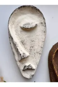 Özel Tasarım El Yapımı Heykel Soyut Yarım Yüz Maske 3'lü Set, Duvar Dekor, Modern Ev ve Ofis Dekoru - Görsel 5