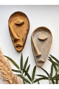 Özel Tasarım El Yapımı Heykel Soyut Yarım Yüz Maske 2'li Set, Duvar Dekor, Modern Ev ve Ofis Dekoru - Görsel 7