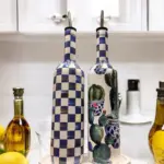 Mavi Kareli ve Kaktüs Desenli Özel Tasarım Yağdanlık-Sirkelik-Sosluk Seti – Şık Ev ve Mutfak Dekoru