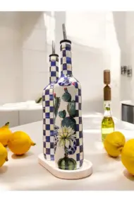 Mavi Kareli ve Kaktüs Desenli Özel Tasarım Yağdanlık-Sirkelik-Sosluk Seti – Şık Ev ve Mutfak Dekoru - Görsel 2