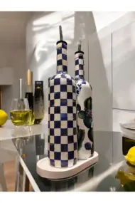 Mavi Kareli ve Kaktüs Desenli Özel Tasarım Yağdanlık-Sirkelik-Sosluk Seti – Şık Ev ve Mutfak Dekoru - Görsel 3