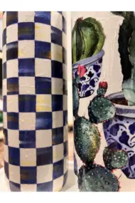 Mavi Kareli ve Kaktüs Desenli Özel Tasarım Yağdanlık-Sirkelik-Sosluk Seti – Şık Ev ve Mutfak Dekoru - Görsel 7