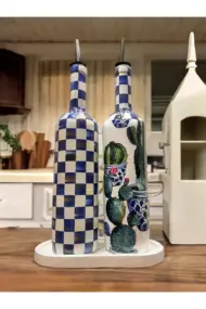 Mavi Kareli ve Kaktüs Desenli Özel Tasarım Yağdanlık-Sirkelik-Sosluk Seti – Şık Ev ve Mutfak Dekoru - Görsel 8