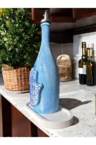 Mavi Boyalı Şans ve Bereket Simgesi Fatma'nın Eli Desenli Cam Şişe Sosluk-Yağdanlık, Mutfak Dekoru - Görsel 3